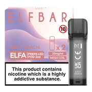 Elf Bar Elfa prefilled pod in Juicy Peach flavor, offering a sweet and succulent peach taste, designed for use with the Elf Bar Elfa device for a smooth and refreshing vaping experience.
